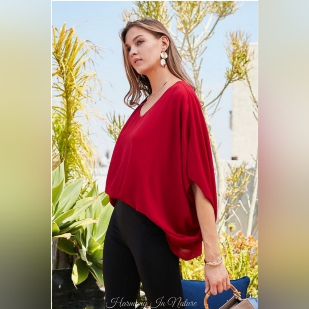 Burgundy Elastic waist blouse - Picture 6 of 6